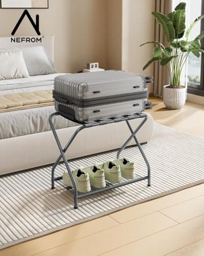 Foldable Suitcase Stand with Storage Shelf, LR-GY-1