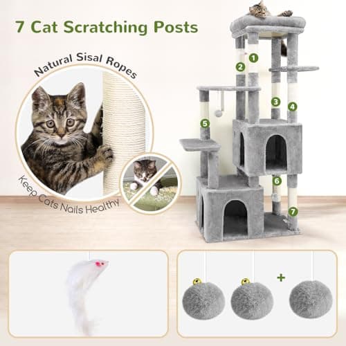 Heavy Duty F61 Cat Tower for Large Cats, Scratching Post & Light Grey