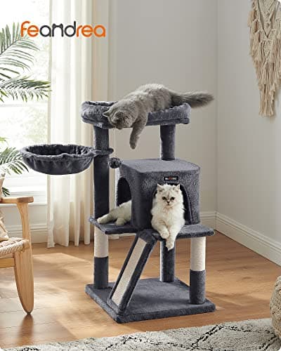 Feandrea Smoky Gray Cat Tree, Large Cat Tower 37.8" Multi-Level Condo