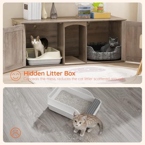 HOOBRO Greige Double Room Cat Litter Box, Perfect for 2 Cats