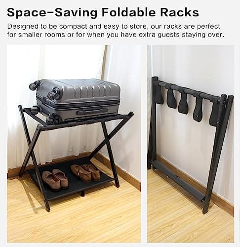 2-Pack Foldable Steel Luggage Rack with Fabric Shelf for Bed & Guest Rooms