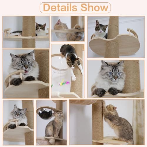 Adjustable 5-Tier Cat Tree 50-120 inches High Hemp Scratching Post