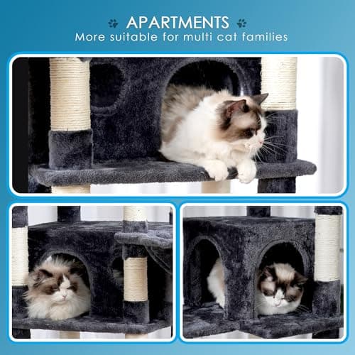 Smoky Gray Hey-brother 74" Multi-Level Cat Tree with 3 Condos & 2 Decks for Indoor Cats MPJ035