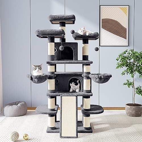 Allewie 68" Smokey Grey Cat Tree with Towers and Condo