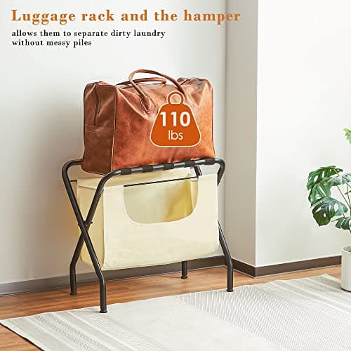 Elyken 2 Pack Luggage Rack, Dirty Clothes Storage, Max 110lbs, Black
