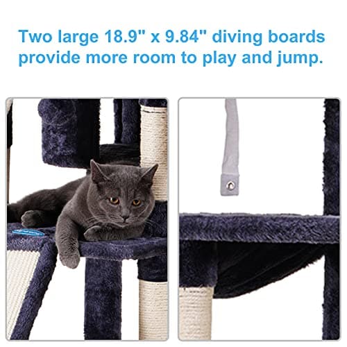 Smoky Gray XL Cat Tree - 71 Inches Multi-Level with 3 Perches & Scratcher MPJ034G