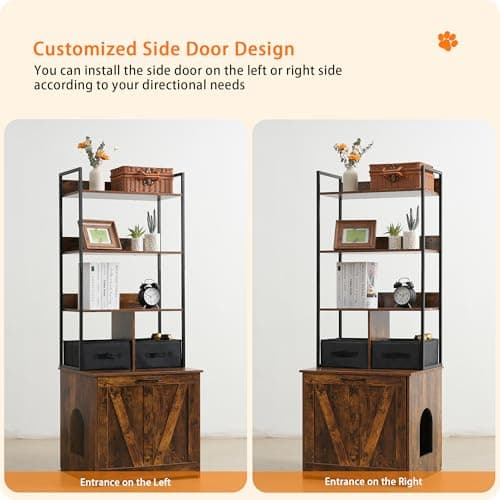 Dwanton Rustic Brown Cat Litter Box with 3 Shelves & 2 Drawers
