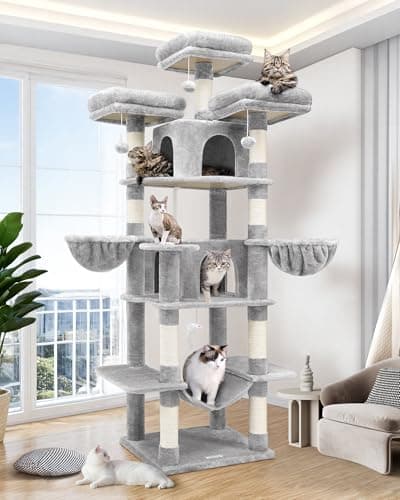 XXL F80 Indoor Cat Tower with Hammock, Scratching Post & 3 Perches Dark Grey — Light Grey