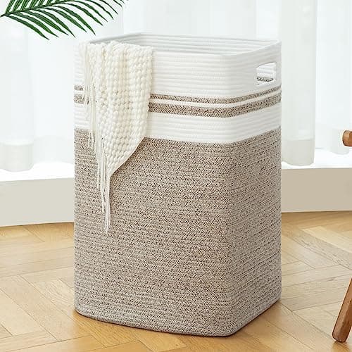 OIAHOMY Collapsible Storage Basket, Tall Cotton Hamper with Handles-Yellow Variegated — Yellow variegated