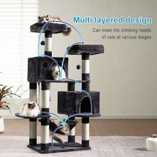 Hey-Brother Smoky Gray Multi-Level Cat Tree with Sisal Scratching Posts MPJ020G