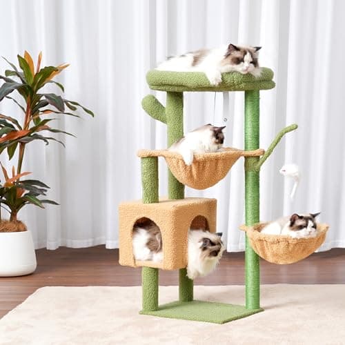 Cat Tree for Indoor Cats - Cactus Tower Condo - Green and Yellow