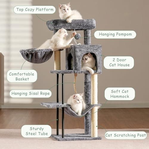 Smoky Gray 43.3 inch Sturdy Cat Tree Tower for Cats and Kittens