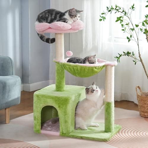 PINK 36" Cat Tree with Hammock & Scratching Post — Green