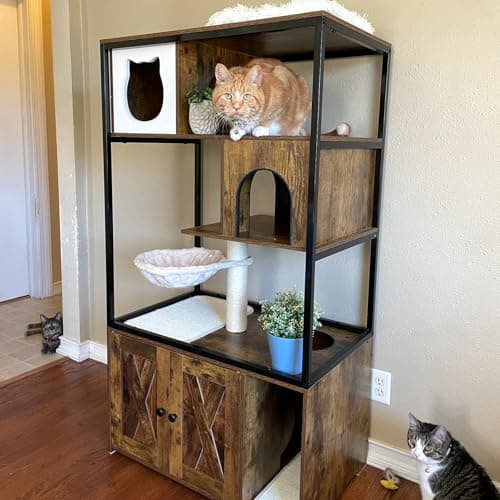 4-Level Cat Tree Enclosure with Storage & Scratch Pad