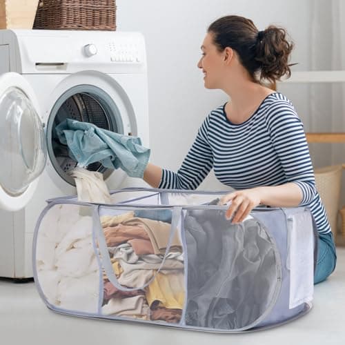 Sturdy 3-Compartment Collapsible Laundry Hamper with Handy Pocket - Grey