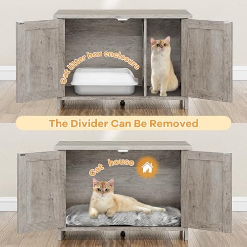 Shintenchi Cat Litter Box with Removable Divider & End Table, Grey