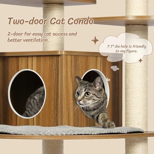 Tall Wood Cat Tree with Sisal Posts, 69" Multi-Level Platforms, Heavy Duty for Large Cats