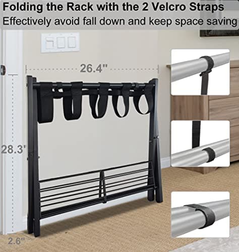 Black Metal Foldable Suitcase Stand with Shelf, 1 Pack