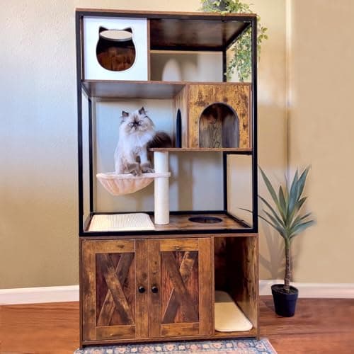 4-Level Cat Tree Enclosure with Storage & Scratch Pad