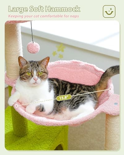 Pink Metal Cat Tree with Large Hammock for Indoor Kittens