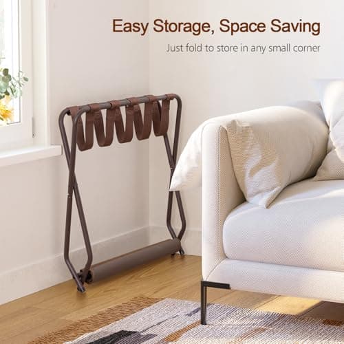 Folding Luggage Rack Set of 2 for Guests, Metal with Storage Shelf, Bronze.