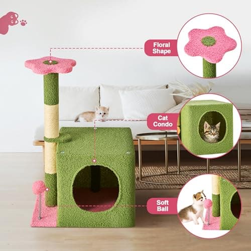 24 Inch Pink Floral Cat Tree for Indoor Cats