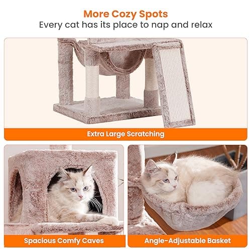 Heybly Cat Tree with Plush Perch and Scratching Board for Indoor Cats