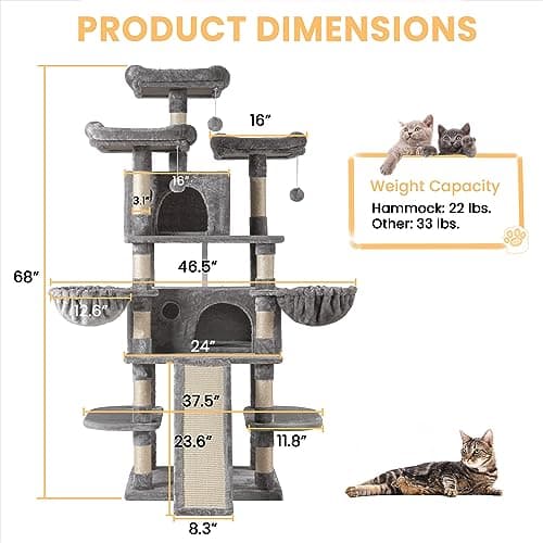 SHA CERLIN 68" Multi-Level Cat Tree for Large Kittieschodilly