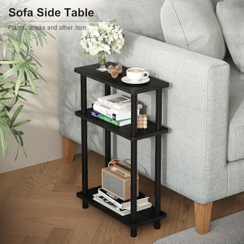 Apicizon Black 3-Tier Narrow Side Table with Storage