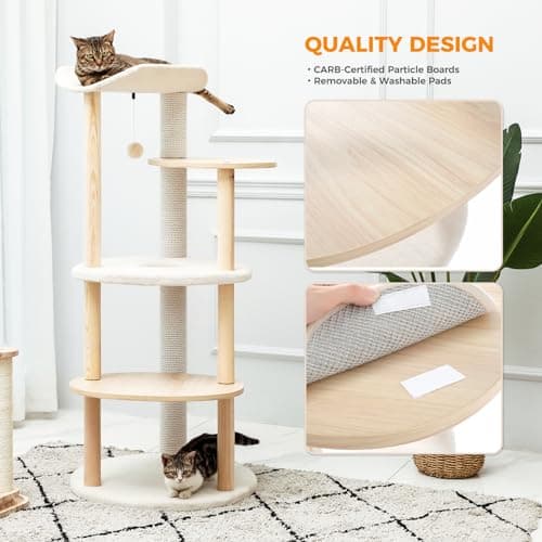 PetepeLA 5-Level Cat Tree for Indoor Cats Beige