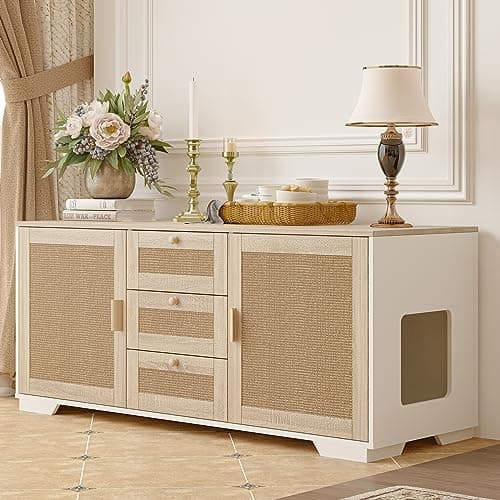 Hidden Cat House & Washroom Cabinet with Scratching Board & Drawer — White