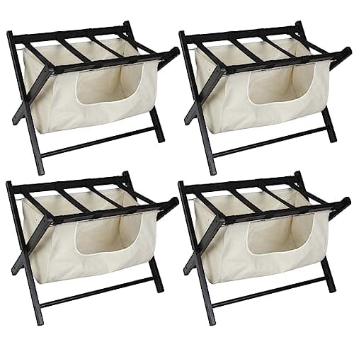Babion 2-Tier Foldable Luggage Rack with Shelf,Heavy Duty Nylon Belts, 4 Pack — 4 Pack Black with Bag