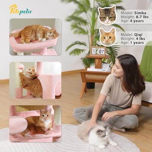 PetepeLA 45.7" 5-Level Cat Tree, Large Hammock & Scratching Posts, Pink