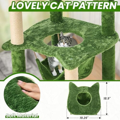 55 Inch Green Cat Tree Tower with Hammock & Sisal Scratch Post for Kittens & Adults