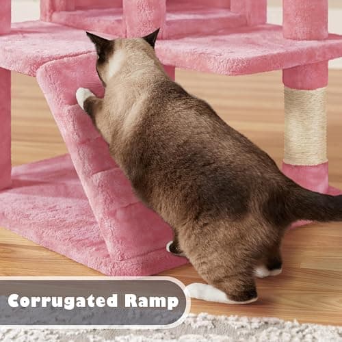 54in Multi-Level Cat Tree Tower for Indoor Cats with Scratching Posts and Dangling Balls, Pink