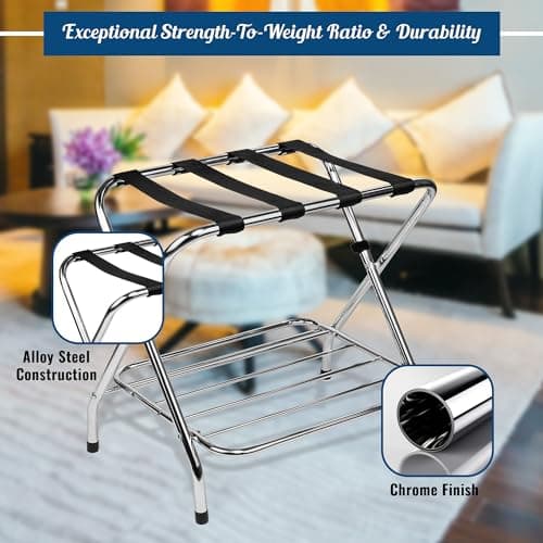 Double Tier Chrome Foldable Luggage Rack for Guest Room