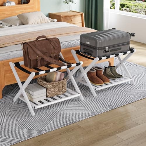 Walnut Luggage Racks Pack of 2 for Hotel Guest Rooms — White 2 Pcs