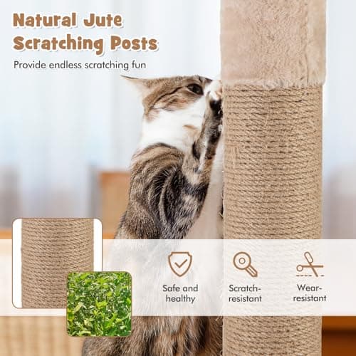 PETSITE 65 inchMulti-Level Cat Tree with Scratching Posts, Cat Bed & Dangling Balls