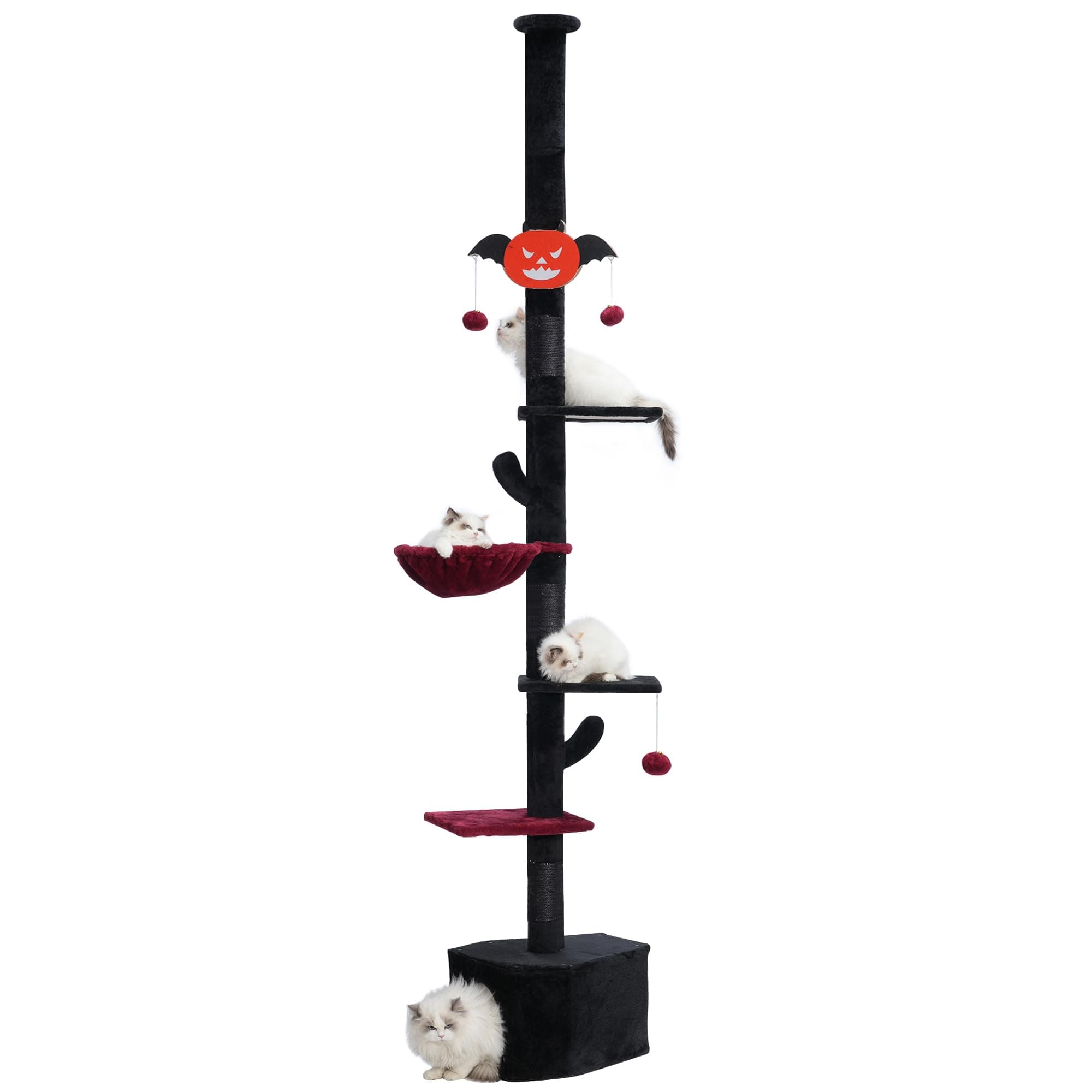 Floor to Ceiling Gothic Cat Tree with hammock - Adjustable Tall Climbing Tower for Indoor Cats