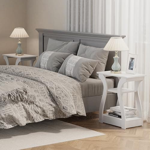 White End Table with Charging Station for Living Room and Bedroom Storage Shelf