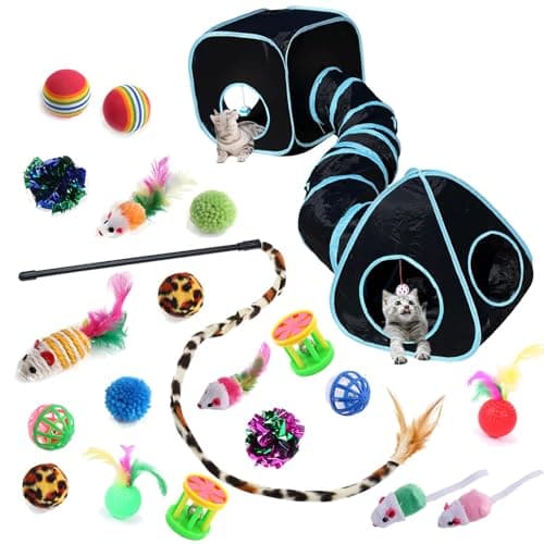 GONPET Set for Indoor Cats: 23 PCS Kitten Toys Including Tunnel & Teaser Wand — Black