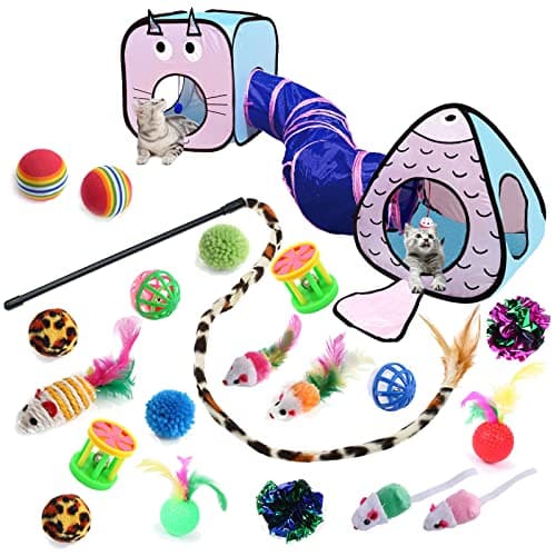GONPET Set for Indoor Cats: 23 PCS Kitten Toys Including Tunnel & Teaser Wand