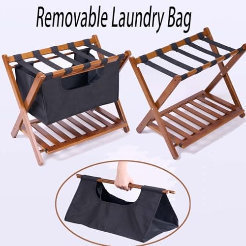 Bamboo Folding Luggage Rack for Guest Room with Shelf