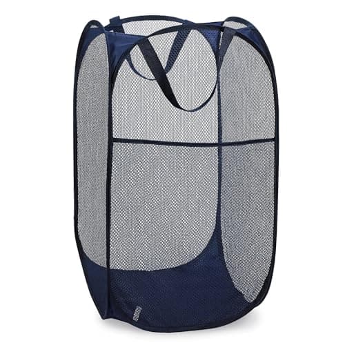 Sturdy White Collapsible Laundry Hamper with Side Pocket – Space-Saving and Breathable (2-Pack) — Blue