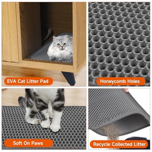 Modern Cat Litter Box Enclosure with Scratching Pad & Natural Oak Legs