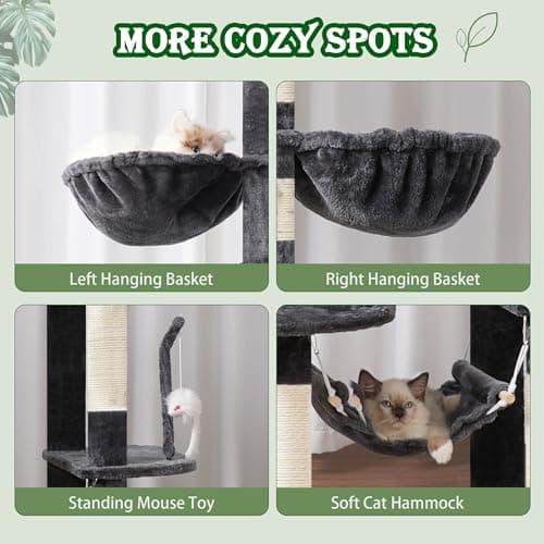 Tall Cat Tree for Large Cats, 200cm Tower with Hammock & Scratching Post GCT031G