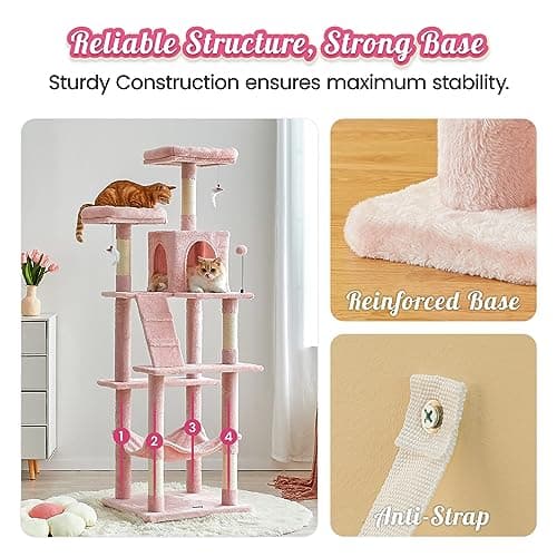 Pink Multi-Level 70.1-Inch Cat Tree with Scratching Posts & Hammock