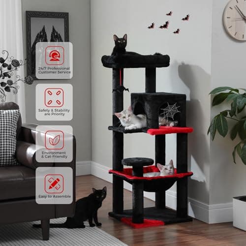 PEQULTI Gothic Black Cat Tree with Big Hammock & Scratching Posts