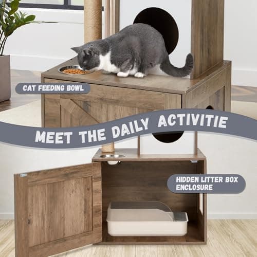 Erinnyees Litter Box with Cat Tree & Hidden Washroom for Indoor Cats