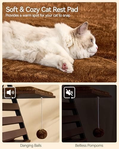 FourFurPets Modern 72.4" Multi-Level Cat Tree with Caves & Scratching Board, Rustic Brown
